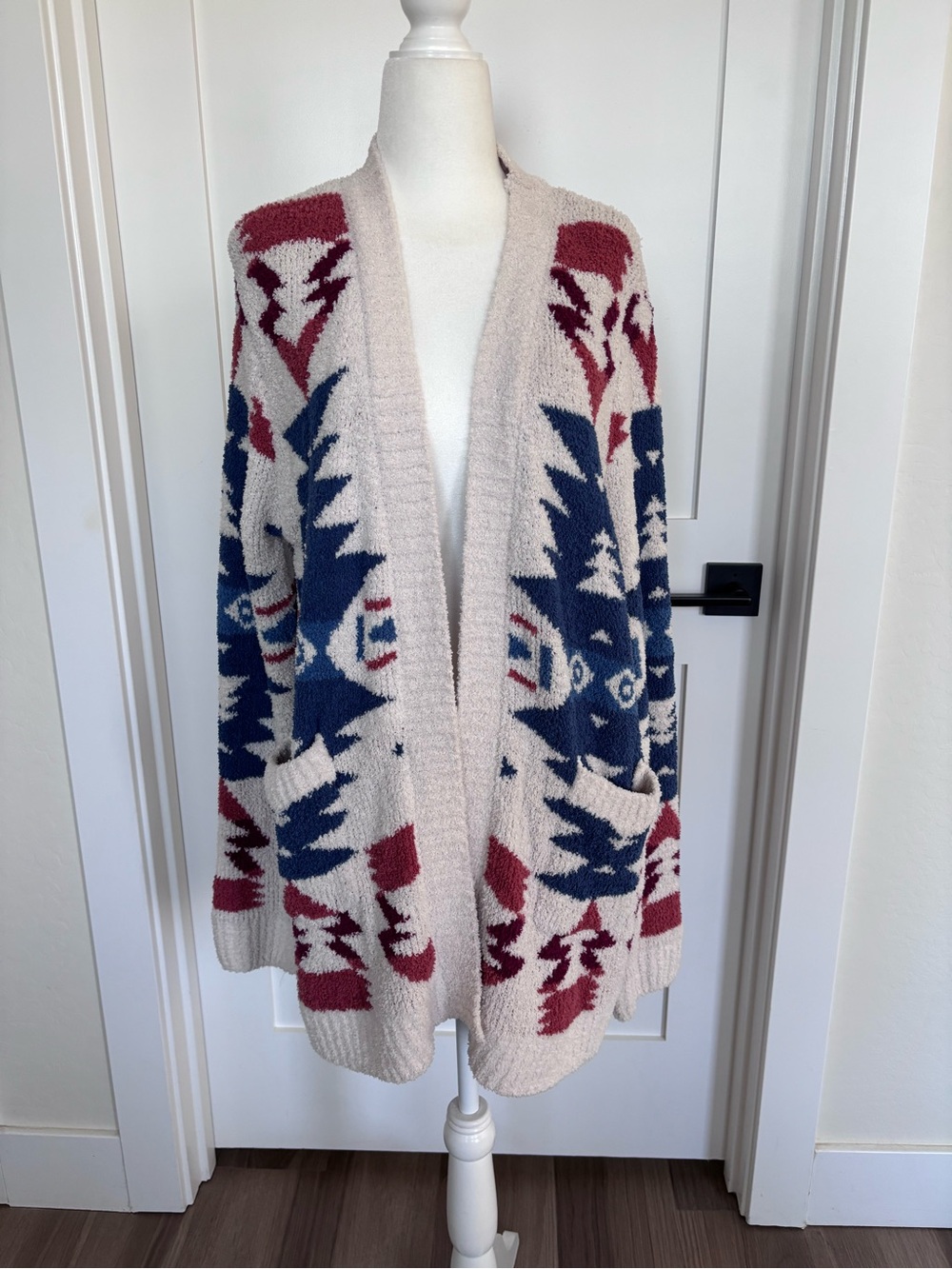 JODIFL Open-Front Cardigan in Cream, Navy & Burgundy